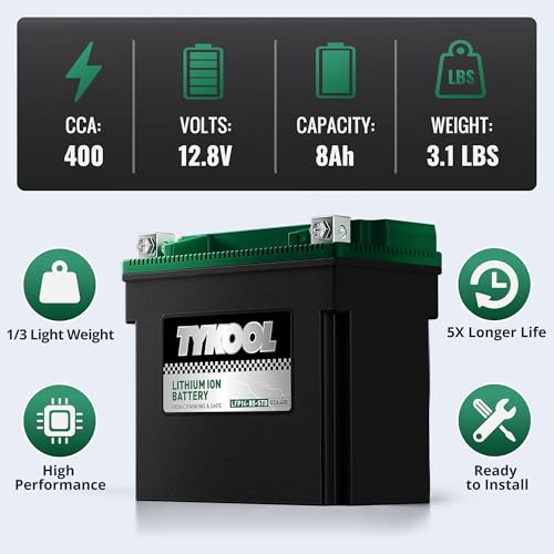 Image of TYKOOL LFP14-BS-STD Lithium Battery, Replaces YTX14-BS, 400CCA 8Ah Fits for ATV UTV Motorcycle Scooter, Compatible with Honda Rancher 420 Foreman 500 Kawasaki Brute Force 750, Digital Readout [+ -]