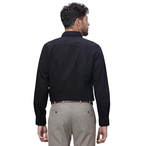 Image of Raymond Men Slim Fit Solid Pattern Linen Cotton Blend Regular Collar Full Sleeve Casual Shirt