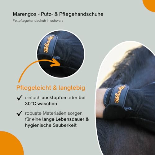 Marengos - Putz- & Pflegehandschuhe – Fellpflegehandschuh mit weichen Noppen - Fellwechselhelfer für die Pferdepflege – Handschuh zum Striegeln – Pferdezubehör in schwarz – Einheitsgröße
