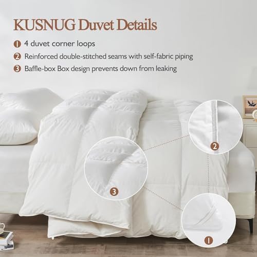 100% Organic Cotton Feather & Down Fibers Comforter King Size, All-Season Hotel-Style Hypoallergenic Duvet Insert, Ivory White 106x90 Inch - Thumbnail 5