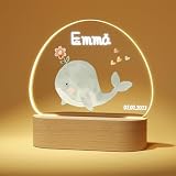 Giftove Lampara Personalizada con Nombre - Regalos Originales para Bebes Recien Nacidos, Bautizo Niño 0-3 Años y Navidad - Luz Nocturna Infantil de Metacrilato Base de Madera