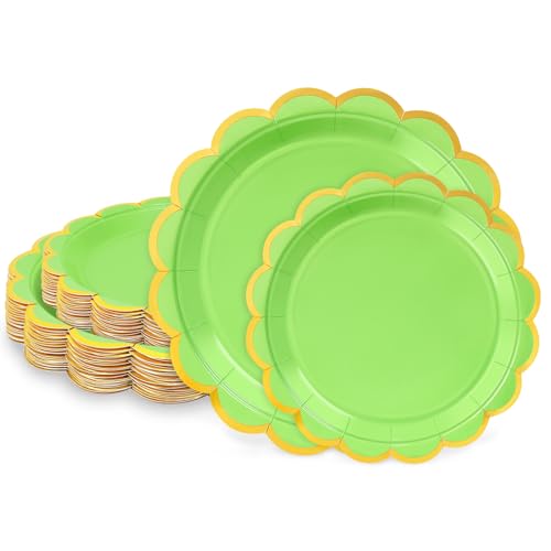 LIKAJON 50 Pcs Lime Green Paper Plates Disposable, 25 Pcs 9" & 25 Pcs 7"