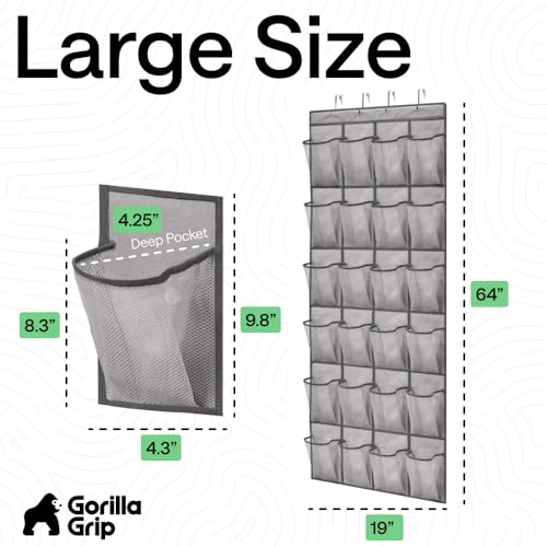 Image of Gorilla Grip Breathable Mesh Large 24 Pocket Shoe Organizer, Holds Up to 40 Pounds, Sturdy Hooks, Space Saving, Over Door, Storage Rack Hangs on Closets for Shoes, Sneakers or Home Accessories, Gray