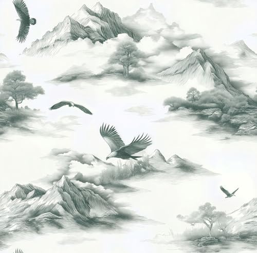 Peel and Stick Modern Art Nature Wallpaper Cloud Removable Eagle Mountain Textured 17.7" x 118.11" Wall paper Watercolor Self Adhesive Contact Paper for Classroom Bedroom laundry room bathroom