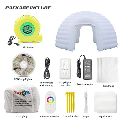 Sayok Portable Inflatable Igloo Dome Tent With Air Blower(White, Two Doors, 16.4Ft) Inflatable Event Tent Structure Party Tent Disco Dome For Wedding Birthday Anniversary Promotion Exhibition Show #TOP1