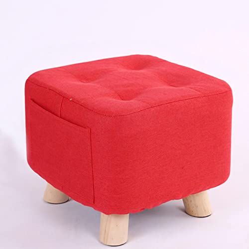 Petit tabouret de repos carré en lin rouge pour coin lecture