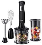 Russell Hobbs Desire 3 in 1 Electric Hand Blender, Fruit & Veg Mini Chopper & Whisk attachment, Stainless steel blending leg, whisk & blades, 500ml capacity chopping bowl & 700ml beaker, 500W, 24703