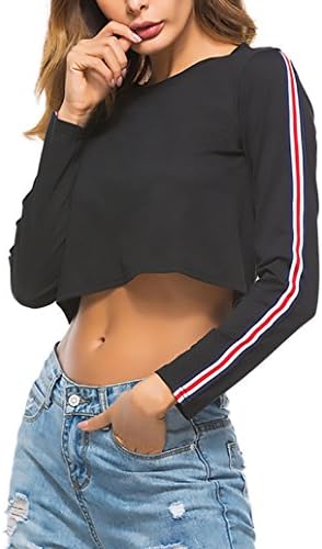 Camisetas Cortas Mujer Manga Larga Cuello Redondo Cintura Niñas Ropa Alta  Elegantes Vintage Hippie Moda Casual Cortas T Shirt Blusas Crop Tops (Color  : Negro, Size : SG): Amazon.es: Ropa