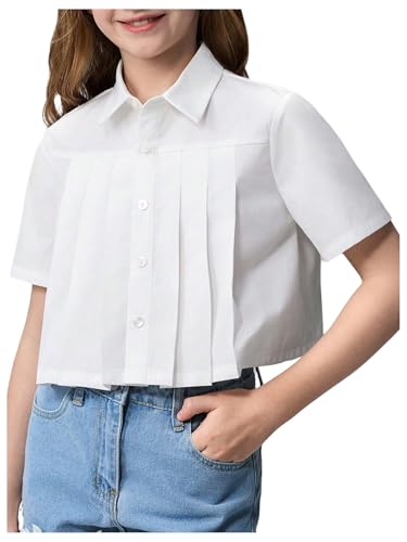 SweatyRocks Girl's Button Down Blouse Collar Short Sleeve Pleated Shirt Summer Tops