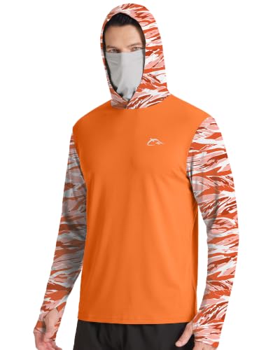 Image of FISHEAL Men's Performance Fishing Hoodie Shirt - UPF 50+ UV Sun Protection Long Sleeve Shirts with Mesh Face Mask