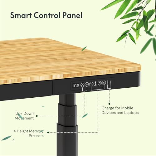 Image of FLEXISPOT Q8 55 inch Bamboo Standing Desk, Dual Motor 3 Stages Adjustable Height Electric Computer Workstation w /Wireless Charging, Drawer, Quick Install, 220lbs Capacity (Bamboo Tabletop + Black Frame)