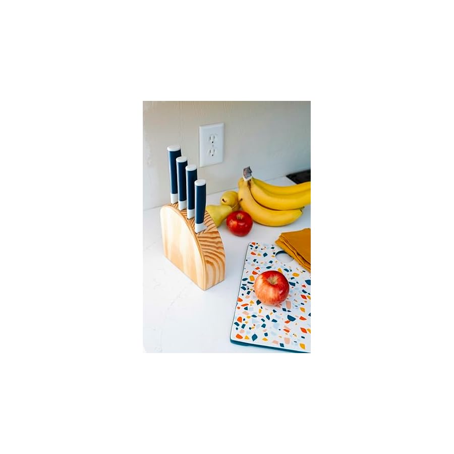 Kitchen Knife Block Set 5-Piece Knife Set - High Carbon Stainless Steel Blades with Ergonomic Handles - Includes Chef, Santoku, Utility, Paring Knives & Natural Wood Storage Block