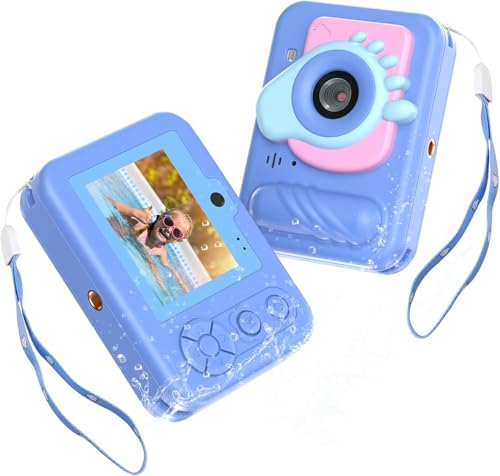キッズカメラ 防水 子供用 デジタルカメラ 子どもトイカメラ水中撮影 USB充電式 男/女の子 おもちゃ 自撮り対応1080P HD動画 32GB SDカード2.0インチIPS画面8倍ズームタイマー撮影 3～9歳 誕生日/子供の日プレゼント日本語説明書（ブルー）