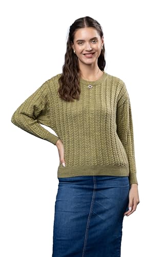 Image of Wear lusso Women's Woolen Cable Knit Pullover Sweater | Full Sleeve Round Neck Winter Wear | 100% Wool Soft & Warm Stylish Sweater for Girls, Ladies & Women | Cozy Casual Winter Fashion