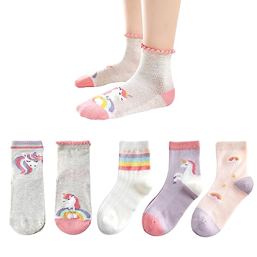 Marchare Girls Seamless Socks Crew Cotton Socks Rainbow Unicorns Socks 9-12 Years For School Girls Unicorns 5 Pack #TOP29