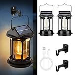 Jonuin Outdoor Wall Lights with Motion Sensor, 2 Pack Waterproof Solar Security Lights Outdoor Wall Mounted with 4 Modes, Solar & USB Rechargeable Hanging Camping Lantern for Garden Doorway