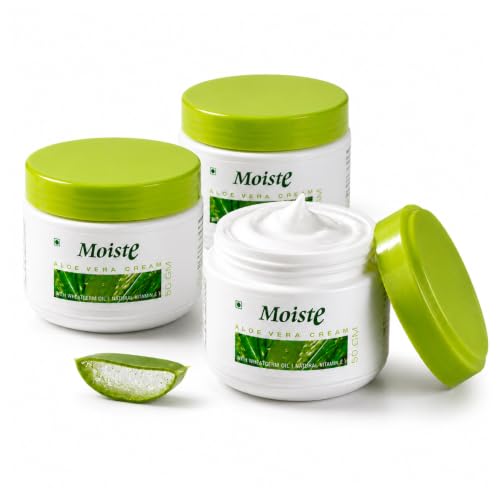 Image of Moiste Aloe Vera Moisturizer Cream For Face Women (Pack of 3) | Oily Skin, Dry Skin Moisturiser with Vitamin E, Tea Tree OIl & Wheat Germ Oil - 150g