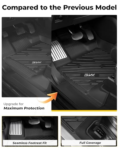 Image of 3W Floor Mats (with Metal Pedals) Fit for Ford F-150 2015-2026 & F150 Lightning 2022-2025 SuperCrew, TPE All Weather Car Mats Custom Fit Accessories (w /s Original fold Under-Seat Storage Box)