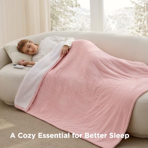 Image of Bedsure Heated Blanket Throw, Electric Blanket with Preheat, Light Pink