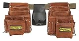 Graintex SS2975 20 Pocket Nail & Tool Pouch Set Brown Color Suede Leather with 2' Leather/Webbing Belt and Professional Measuring Tape Holder for Contractors, Electricians, Plumbers, Handymen