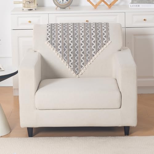 Image of HOKIPO Sofa Backrest Cover with Tassel | 300 GSM Thick Cotton Acrylic Jacquard Fabric Backrest Mat, Size 55x70 cm,'Trivana Series' Charcoal Black (IN-932-J6)