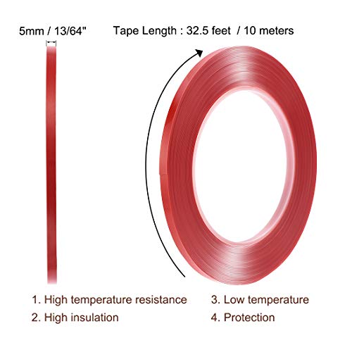 sourcing map Doppelseitiges Klebeband,Wiederverwendbares Extra Starkes Klebeband 13/64 Inch x 32.5Ft 0.5mm Dicke