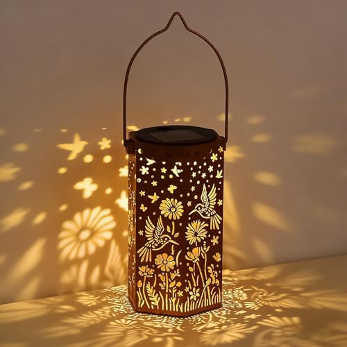 Linterna Solar Colibrí, Metal Impermeable Aganchable con Efecto Proyección | Luminaria Solar Colibrí - Para Balcón Jardín Terraza Callejón Patio Exterior Árbol Porche
