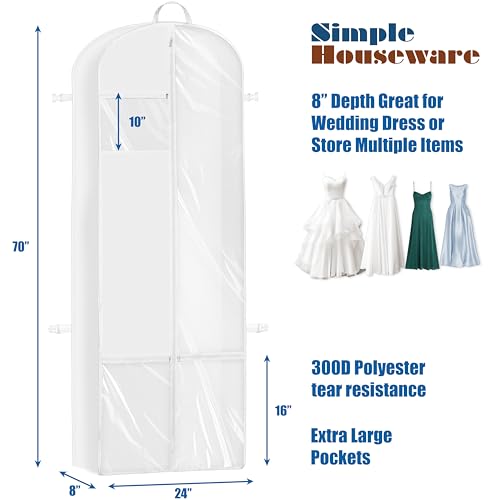 Simple Houseware 70-Inch Long, 8-Inch Gusseted Wedding Dress Garment Bag with Pockets, White thumbnail 2
