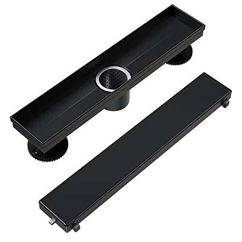 WEBANG 12 Inch Shower Linear Black Drain Rectangular Floor Drain with Accessories Reversible 2-in-1 Cover Tile Insert Grate Removable SUS304 Stainless Steel CUPC Certified Matte Black