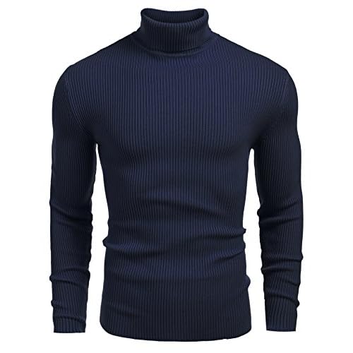 COOFANDY Mens Ribbed Slim Fit Knitted Pullover Casual Turtleneck Sweater Sapphire 3X-Large