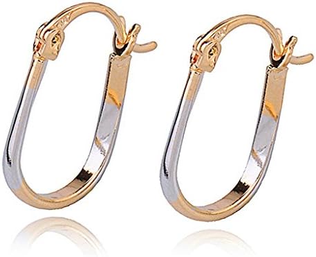 Shine Jewelry Women's 9K Yellow White 2-Tone Gold Filled Oval Hoop Huggies Sleeper Solid Earrings E09