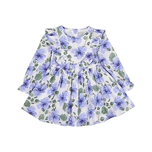 Vestido Boho para meninas primavera infantil manga longa mistura de algodão floral plissado vestido