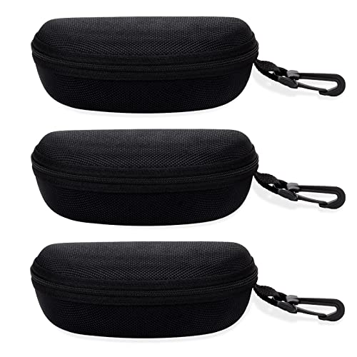 molshine 3-teiliges tragbares Hartschalen-Sonnenbrillenetui,Brillenetui mit Reißverschluss und Haken für Damen und Herren,Reisen,Sport (3 x Schwarz) Cover