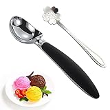 [Material de alta calidad] - La cuchara para helado está hecha de un material de aleación de Aleación de zinc, que es resistente y duradero, y el mango está pulido y pulido, lo que lo hace más cómodo de sostener.(Viene con una cuchara de flor de cerezo hecha de acero inoxidable.)