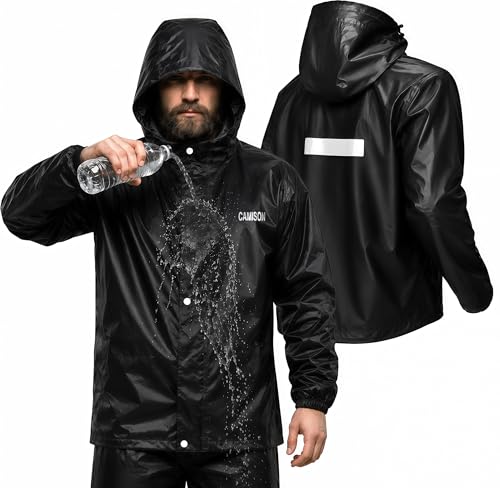 Image of Mens Raincoat Suit with Pant Set Vogueary Series | Waterproof Lightweight Breathable Rain Wear | Strong Stitching, Elastic Cuff & Waterproof Zipper Raincoat for men waterproof