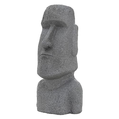ECD Germany Moai Figur Rapa Nui Kopf 78cm hoch, Anthrazit, aus wetterfestem Steinguss Kunstharz, Osterinsel Statue als Dekoration für Haus & Garten, Gartenfigur Dekofigur, Skulptur für Innen und Außen