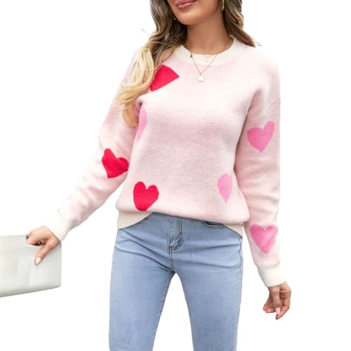 Pulls Femme Saint-Valentin Amour Cœur Pulls tricotés Saint-Valentin Cœur Manches Longues Col Rond Oversized Pulls en Grosse Maille Peluche Saint-Valentin...
