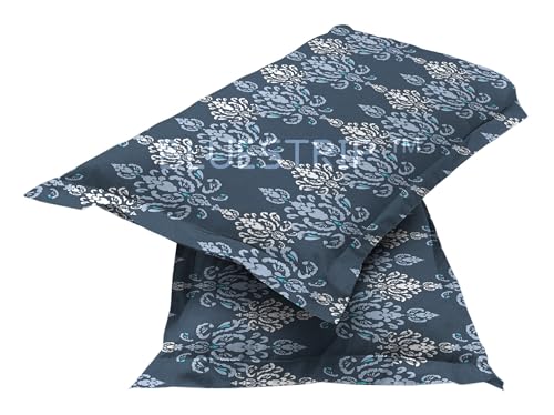 Image of Blue Strip 300 TC Cotton Feel Glace Cotton Elastic Fitted Printed Queen Size Double Bed Bedsheet with 2 Pillow Covers Fits Upto 8 inches,Size- 60x78x8 Inches