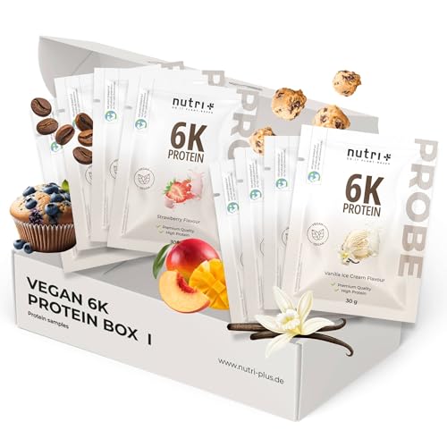 Nutri + - Nutri + Protein Proben Set (8x 30 g) - Proteinpulver Mix Probierpaket - 6k Eiweißpulver Probierset - Sample Mix Probierpack Eiweiß