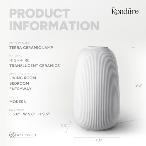 RONDURE 9.5" Modern Ceramic Table Lamp, Fully Dimmable Modern Bedside Lamps for Bedroom, Living Room and Nightstand, White Translucent Ceramic Shade, Warm Ambient Lighting, Corded, Bulb Included - Image 3