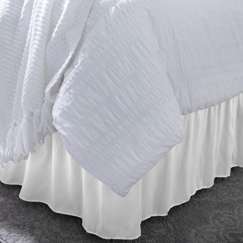 Home Details Wrap Around Bed Skirt | Queen Or King | 14” Drop | Dust Ruffle | Bedding | Elastic Stretch Fit | White #TOP1