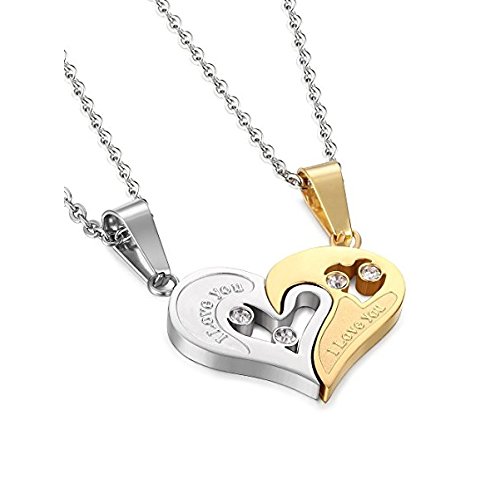 Yellow Chimes I Love You Engraved Crystal Joining Heart 2 Piece Unisex Couple Pendants Pair for Girls and Boys