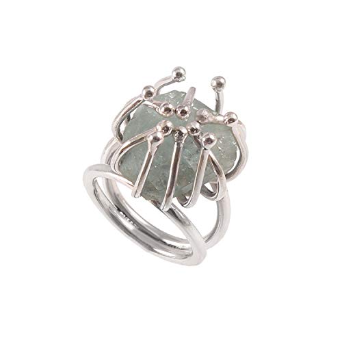 Bague en argent sterling 925 avec pierre brute bleu vert taille 50 pour femme