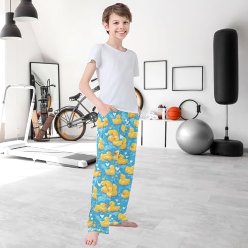 Boy's Pants Yellow Duck Love Drawing Jogger Pants Elastic Waist Long Bottoms Trousers with Pockets 6-14 Years 6