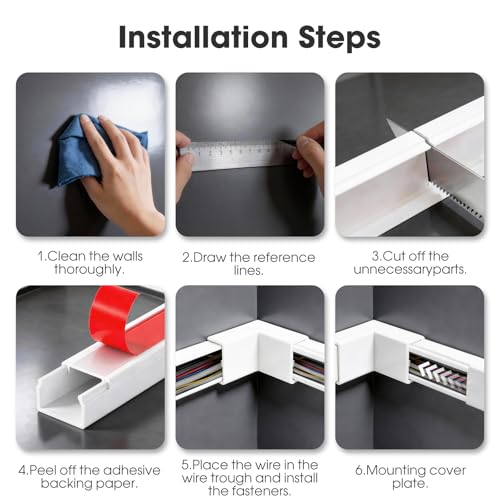 Flow fire White Cable Trunking Wire Cover for Wall, 4 Meter Self-Adhesive Cable Conduit Management Trunking, for Wall-Mounted Tv Cable Tidy (10X L400mm, W30mm H15mm) - 5