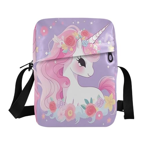 small messenger bag for women Crossbody Bags For Women Womens Purse Cross Body Adjustable Strap for Travel Travel- Purple unicorns Pink