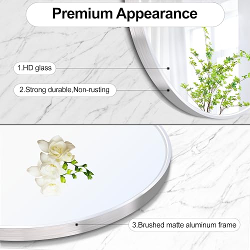 Heymirro Round Bathroom Mirror Wall Mirrors with Aluminum Alloy Matte Framed, for Bedroom, Vanity, Entryway Hall, Living Room(30 Inch,Silver) by Heymirro - Image 2