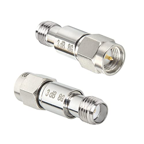 XRDS -RF Atenuador RF coaxial SMA macho para SMA fêmea, CC para 8 GHz, 50Ohm, 2W, atenuador constant