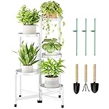 Cawukege 5 Tier Metal Plant Stand Indoor, Rotatable Corner Plant Shelf Outdoor, Tiered Flower Pot Display Stand, Multiple Plants Holder for Patio Living Room Balcony Garden Home Decor - White