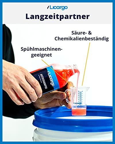 Foto von LICARGO® Messbecher 100ml - feine Skala zum genauen Dosieren kleiner Mengen - Einsetzbar als Dosierhilfe für Waschmittel, für die Autopflege und in der Küche zum Backen & Kochen - Lebensmittelecht